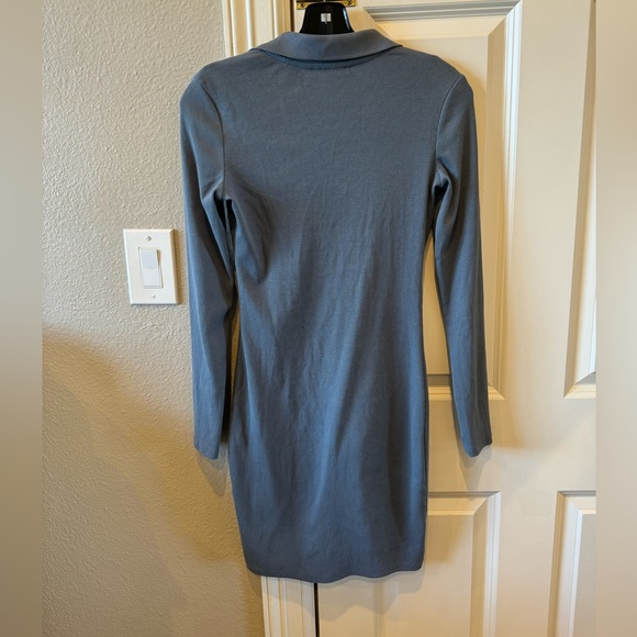 Zara Blue/Gray Long Sleeve V-Neck Knit Mini Dress - Picture 3 of 3